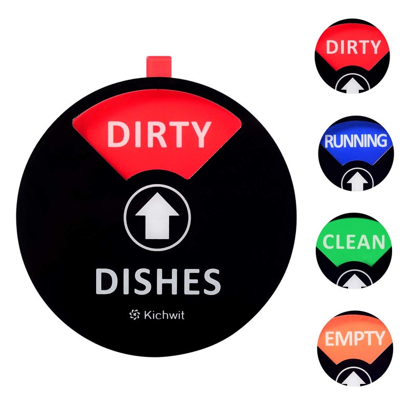 Kichwit Dishwasher Magnet Clean Dirty Sign Indicator with Running and Empty Options, Works on All Dishwashers, Non-Scratch Strong Magnetic Backing, Residue Free Adhesive Included, 4 Inch, Black - Image 2